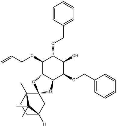 D-myo-Inositol, 2,6-bis-O-(phenylmethyl)-5-O-2-propenyl-3,4-O-(1S,2S,4S)-1,7,7-trimethylbicyclo2.2.1hept-2-ylidene- Structure