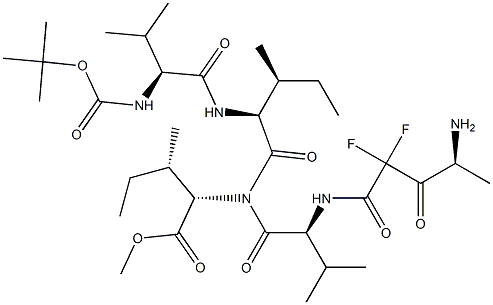 Methyl N-{(4S)-2,2-difluoro-4-[(N-{[(2-methyl-2-propanyl)oxy]carbonyl}-L-valyl-L-isoleucyl)amino]-3-oxopentanoyl}-L-valyl-L-isoleucinate 구조식 이미지