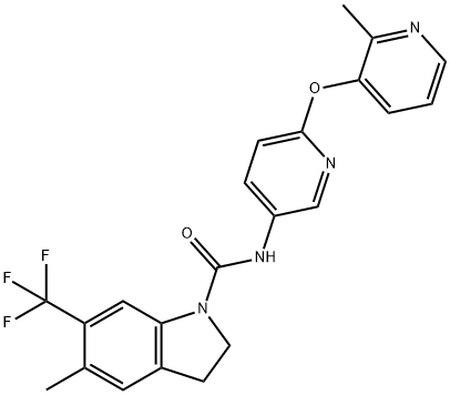 1H-Indole-1-carboxamide, 2,3-dihydro-5-methyl-N-[6-[(2-methyl-3-pyridinyl)oxy]-3-pyridinyl]-6-(trifluoromethyl)- Structure