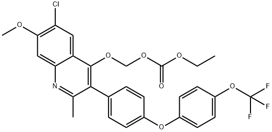 Carbonic acid, [[6-chloro-7-methoxy-2-methyl-3-[4-[4-(trifluoromethoxy)phenoxy]phenyl]-4-quinolinyl]oxy]methyl ethyl ester Structure