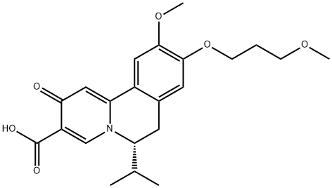 2H-Benzo[a]quinolizine-3-carboxylic acid, 6,7-dihydro-10-methoxy-9-(3-methoxypropoxy)-6-(1-methylethyl)-2-oxo-, (6R)- Structure