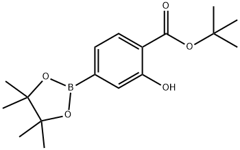 Benzoic acid, 2-hydroxy-4-(4,4,5,5-tetramethyl-1,3,2-dioxaborolan-2-yl)-, 1,1-dimethylethyl ester Structure