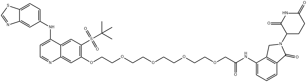 Acetamide, 2-[2-[2-[2-[2-[[4-(5-benzothiazolylamino)-6-[(1,1-dimethylethyl)sulfonyl]-7-quinolinyl]oxy]ethoxy]ethoxy]ethoxy]ethoxy]-N-[2-(2,6-dioxo-3-piperidinyl)-2,3-dihydro-1-oxo-1H-isoindol-4-yl]- Structure