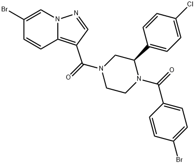 Methanone, [(3R)-4-(4-bromobenzoyl)-3-(4-chlorophenyl)-1-piperazinyl](6-bromopyrazolo[1,5-a]pyridin-3-yl)- Structure