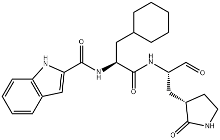1H-Indole-2-carboxamide, N-[(1S)-1-(cyclohexylmethyl)-2-[[(1S)-1-formyl-2-[(3S)-2-oxo-3-pyrrolidinyl]ethyl]amino]-2-oxoethyl]- 구조식 이미지