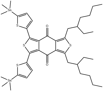 IN1654, 1,3-Bis(2-ethylhexyl)-5,7-bis(5-(trimethylstannyl)thiophen-2-yl)benzo[1,2-c:4,5-c']dithiophene-4,8-dione 구조식 이미지