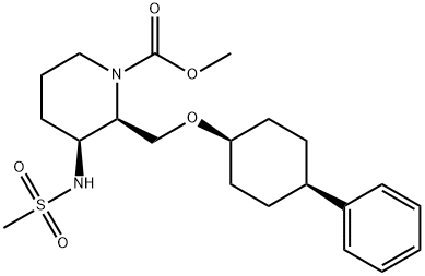 1-Piperidinecarboxylic acid, 3-[(methylsulfonyl)amino]-2-[[(cis-4-phenylcyclohexyl)oxy]methyl]-, methyl ester, (2R,3S)- Structure