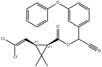 Cyclopropanecarboxylic acid, 3-(2,2-dichloroethenyl)-2,2-dimethyl-, cyano(3-phenoxyphenyl)methyl ester, (1R,3R)-rel- Structure