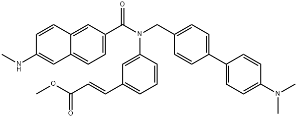 Methyl (E)-3-(3-(N-((4'-(dimethylamino)-[1,1'-biphenyl]-4-yl)methyl)-6-(methylamino)-2-naphthamido)phenyl)acrylate 구조식 이미지