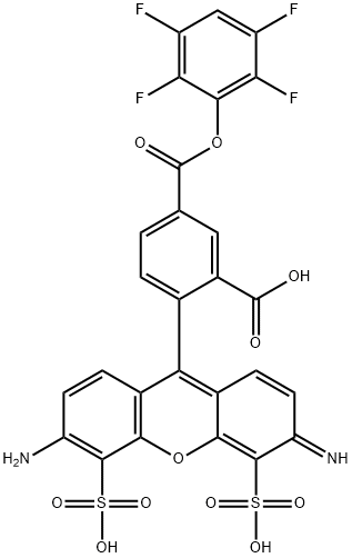 1,3-Benzenedicarboxylic acid, 4-(6-amino-3-imino-4,5-disulfo-3H-xanthen-9-yl)-, 1-(2,3,5,6-tetrafluorophenyl) ester 구조식 이미지