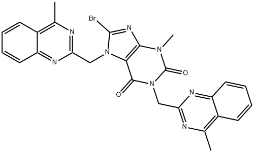 1H-Purine-2,6-dione, 8-bromo-3,7-dihydro-3-methyl-1,7-bis[(4-methyl-2-quinazolinyl)methyl]- 구조식 이미지