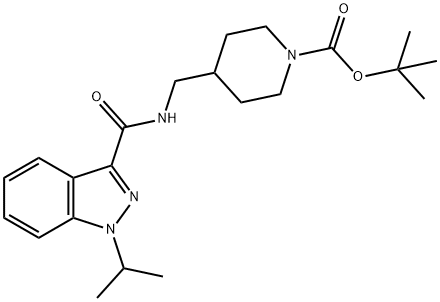 tert-butyl4-((1-isopropyl-1H-indazole-3-carboxamido)methyl)piperidine-1-carboxylate 구조식 이미지