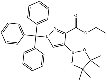 1H-Pyrazole-3-carboxylic acid, 4-(4,4,5,5-tetramethyl-1,3,2-dioxaborolan-2-yl)-1-(triphenylmethyl)-, ethyl ester 구조식 이미지