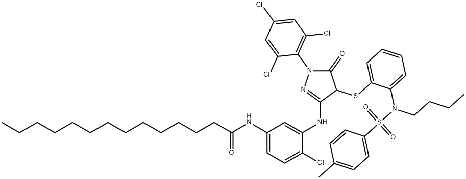 Tetradecansre-4-chlor-3-[-4-{2-N-p-toluolsulfon-N-butyl-amidophenylthio}-5-oxo-1-(2,4,6-trichlorphenyl)-4,5-dihydro-1H 구조식 이미지