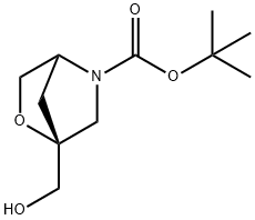 2-Oxa-5-azabicyclo[2.2.1]heptane-5-carboxylic acid, 1-(hydroxymethyl)-, 1,1-dimethylethyl ester, (1R)- 구조식 이미지