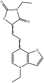 Rhodanine, 3-ethyl-5-2-(7-ethylthieno2,3-bpyridin-4(7H)-ylidene)ethylidene- 구조식 이미지