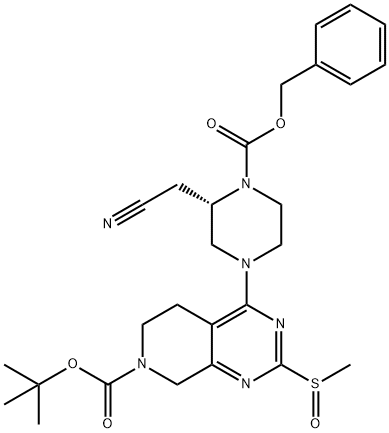 Pyrido[3,4-d]pyrimidine-7(6H)-carboxylic acid, 4-[(3S)-3-(cyanomethyl)-4-[(phenylmethoxy)carbonyl]-1-piperazinyl]-5,8-dihydro-2-(methylsulfinyl)-, 1,1-dimethylethyl ester Structure