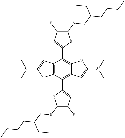 Stannane, 1,1'-[4,8-bis[5-[(2-ethylhexyl)thio]-4-fluoro-2-thienyl]benzo[1,2-b:4,5-b']dithiophene-2,6-diyl]bis[1,1,1-trimethyl- 구조식 이미지