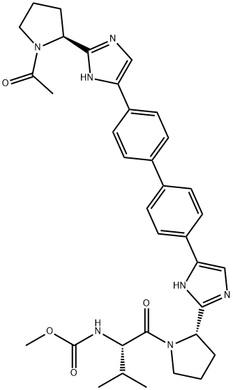 Daclatasvir impurity 15/N-[(1S)-1-[[(2S)-2-[5-[4’-[2-[(2S)-1-Acetyl-2-pyrrolidinyl]-1H-imidazol-5-yl][1,1’-biphenyl]-4-yl]-1H-imidazol-2-yl]-1-pyrrolidinyl]carbonyl]-2-methylpropyl]-methyl ester carbamic acid Structure