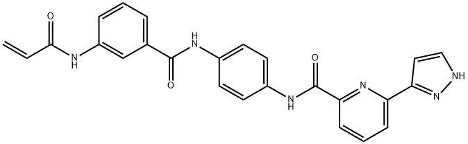 2-Pyridinecarboxamide, N-[4-[[3-[(1-oxo-2-propen-1-yl)amino]benzoyl]amino]phenyl]-6-(1H-pyrazol-3-yl)- 구조식 이미지