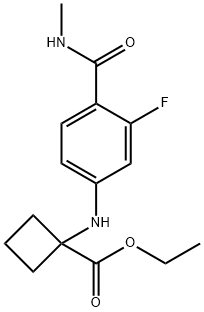 Cyclobutanecarboxylic acid, 1-[[3-fluoro-4-[(methylamino)carbonyl]phenyl]amino]-, ethyl ester Structure