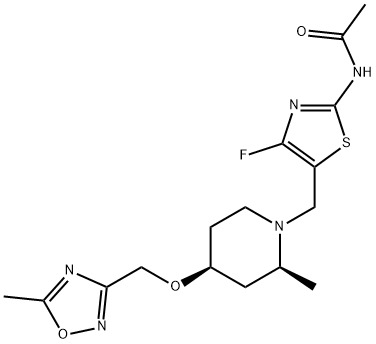 Acetamide, N-[4-fluoro-5-[[(2S,4S)-2-methyl-4-[(5-methyl-1,2,4-oxadiazol-3-yl)methoxy]-1-piperidinyl]methyl]-2-thiazolyl]- 구조식 이미지