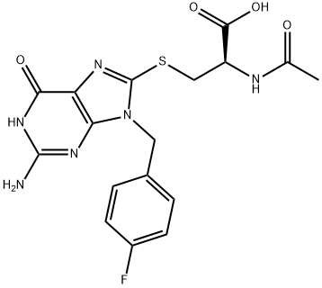 L-Cysteine, N-acetyl-S-[2-amino-9-[(4-fluorophenyl)methyl]-6,9-dihydro-6-oxo-1H-purin-8-yl]- Structure