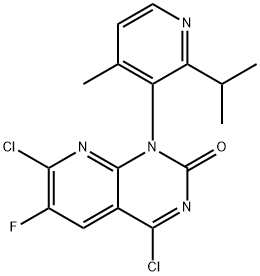 Pyrido[2,3-d]pyrimidin-2(1H)-one, 4,7-dichloro-6-fluoro-1-[4-methyl-2-(1-methylethyl)-3-pyridinyl]- Structure