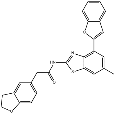 N-(4-(Benzofuran-2-yl)-6-methylbenzo[d]thiazol-2-yl)-2-(2,3-dihydrobenzofuran-5-yl)acetamide 구조식 이미지