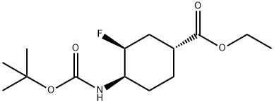 Cyclohexanecarboxylic acid, 4-[[(1,1-dimethylethoxy)carbonyl]amino]-3-fluoro-, ethyl ester, (1R,3S,4R)- 구조식 이미지