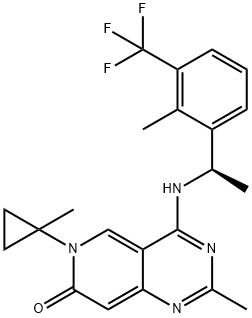 Pyrido[4,3-d]pyrimidin-7(6H)-one, 2-methyl-6-(1-methylcyclopropyl)-4-[[(1R)-1-[2-methyl-3-(trifluoromethyl)phenyl]ethyl]amino]- Structure