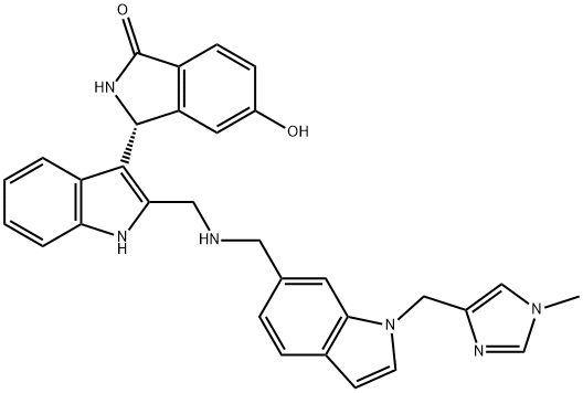 1H-Isoindol-1-one, 2,3-dihydro-5-hydroxy-3-[2-[[[[1-[(1-methyl-1H-imidazol-4-yl)methyl]-1H-indol-6-yl]methyl]amino]methyl]-1H-indol-3-yl]-, (3R)- Structure