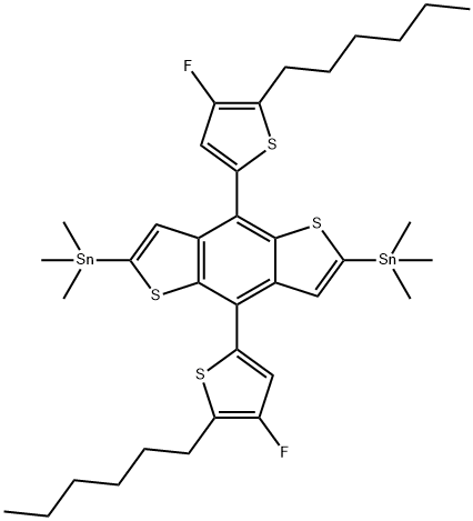 Stannane, 1,1'-[4,8-bis(4-fluoro-5-hexyl-2-thienyl)benzo[1,2-b:4,5-b']dithiophene-2,6-diyl]bis[1,1,1-trimethyl- 구조식 이미지