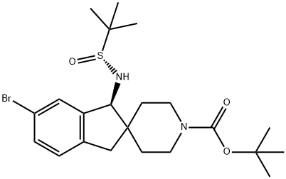 Spiro[2H-indene-2,4'-piperidine]-1'-carboxylic acid, 5-bromo-3-[[(R)-(1,1-dimethylethyl)sulfinyl]amino]-1,3-dihydro-, 1,1-dimethylethyl ester, (3S)- Structure