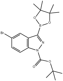 tert-Butyl 5-bromo-3-(tetramethyl-1,3,2-dioxaborolan-2-yl)indazole-1-carboxylate Structure