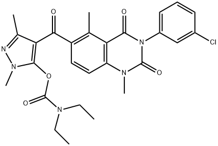 Carbamic acid, N,N-diethyl-, 4-[[3-(3-chlorophenyl)-1,2,3,4-tetrahydro-1,5-dimethyl-2,4-dioxo-6-quinazolinyl]carbonyl]-1,3-dimethyl-1H-pyrazol-5-yl ester Structure