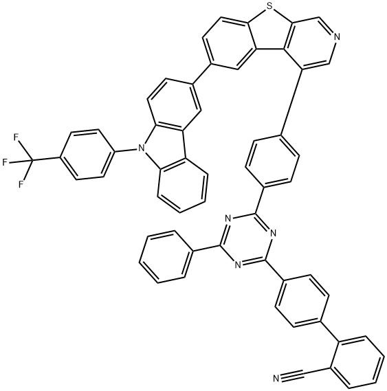 [1,1'-Biphenyl]-2-carbonitrile, 4'-[4-phenyl-6-[4-[6-[9-[4-(trifluoromethyl)phenyl]-9H-carbazol-3-yl][1]benzothieno[2,3-c]pyridin-4-yl]phenyl]-1,3,5-triazin-2-yl]- Structure