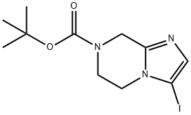 Imidazo[1,2-a]pyrazine-7(8H)-carboxylic acid, 5,6-dihydro-3-iodo-, 1,1-dimethylethyl ester 구조식 이미지