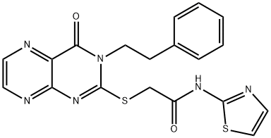 Acetamide, 2-[[3,4-dihydro-4-oxo-3-(2-phenylethyl)-2-pteridinyl]thio]-N-2-thiazolyl- Structure