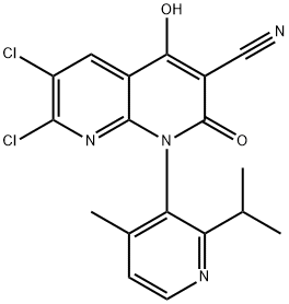 1,8-Naphthyridine-3-carbonitrile, 6,7-dichloro-1,2-dihydro-4-hydroxy-1-[4-methyl-2-(1-methylethyl)-3-pyridinyl]-2-oxo- 구조식 이미지