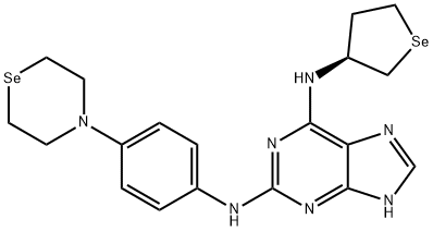 9H-Purine-2,6-diamine, N2-[4-(tetrahydro-4H-1,4-selenazin-4-yl)phenyl]-N6-[(3S)-tetrahydroselenophene-3-yl]- Structure