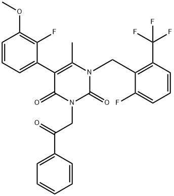 5-(2-fluoro-3-methoxyphenyl)-1-(2-fluoro-6-(trifluoromethyl)benzyl)-6-methyl-3-(2-oxo-2-phenylethyl)pyrimidine-2,4(1H,3H)-dione Structure