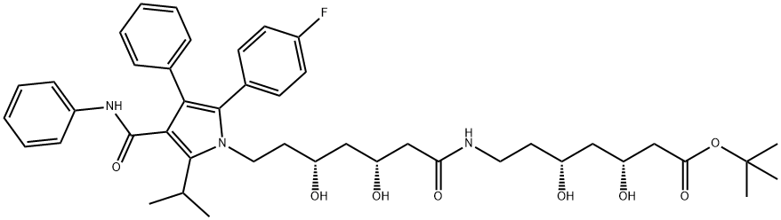 Heptanoic acid, 7-[[(3R,5R)-7-[2-(4-fluorophenyl)-5-(1-methylethyl)-3-phenyl-4-[(phenylamino)carbonyl]-1H-pyrrol-1-yl]-3,5-dihydroxy-1-oxoheptyl]amino]-3,5-dihydroxy-, 1,1-dimethylethyl ester, (3R,5R)- Structure