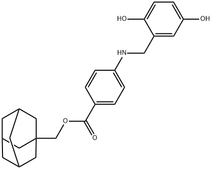 Benzoic acid, 4-[[(2,5-dihydroxyphenyl)methyl]amino]-, tricyclo[3.3.1.13,7]dec-1-ylmethyl ester Structure