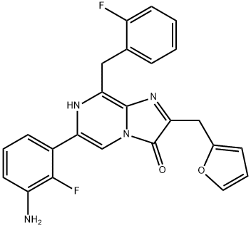 Imidazo[1,2-a]pyrazin-3(7H)-one, 6-(3-amino-2-fluorophenyl)-8-[(2-fluorophenyl)methyl]-2-(2-furanylmethyl)- 구조식 이미지