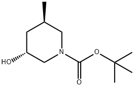 1-Piperidinecarboxylic acid, 3-hydroxy-5-methyl-, 1,1-dimethylethyl ester, (3R,5R)- Structure