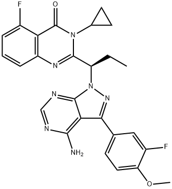 4(3H)-Quinazolinone, 2-[(1R)-1-[4-amino-3-(3-fluoro-4-methoxyphenyl)-1H-pyrazolo[3,4-d]pyrimidin-1-yl]propyl]-3-cyclopropyl-5-fluoro- Structure