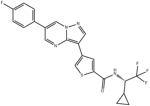 2-Thiophenecarboxamide, N-[(1S)-1-cyclopropyl-2,2,2-trifluoroethyl]-4-[6-(4-fluorophenyl)pyrazolo[1,5-a]pyrimidin-3-yl]- Structure