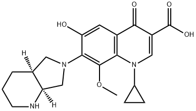 3-Quinolinecarboxylic acid, 1-cyclopropyl-1,4-dihydro-6-hydroxy-8-methoxy-7-[(4aS,7aS)-octahydro-6H-pyrrolo[3,4-b]pyridin-6-yl]-4-oxo- 구조식 이미지