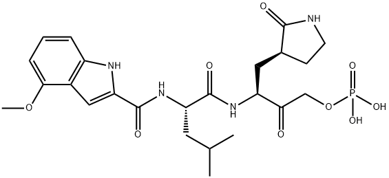 1H-Indole-2-carboxamide, 4-methoxy-N-[(1S)-3-methyl-1-[[[(1S)-2-oxo-1-[[(3S)-2-oxo-3-pyrrolidinyl]methyl]-3-(phosphonooxy)propyl]amino]carbonyl]butyl]- 구조식 이미지